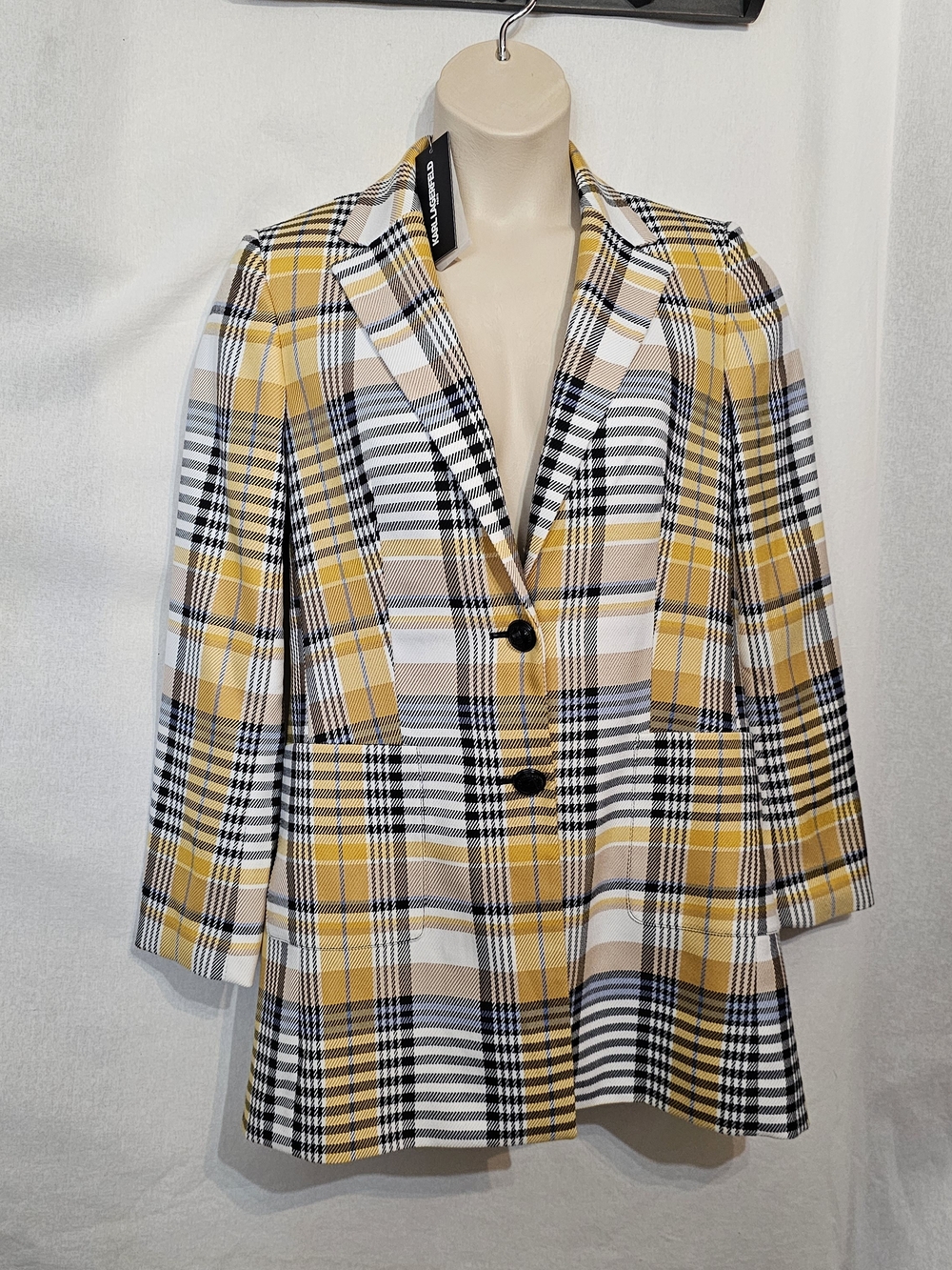 Karl Lagerfeld Yellow Plaid Tailored Blazer Size 12
